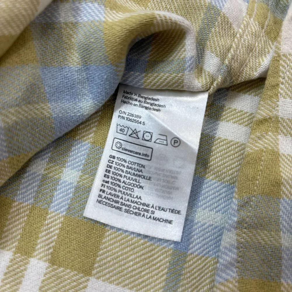 H&M Plaid Flannel Button Down Shirt Mens Large Green White Workwear Long Sleeve